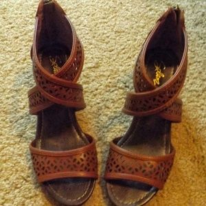 Brown Strappy Wedge Sandals