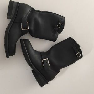 Frye Engineer Black Leather Boots Buckle