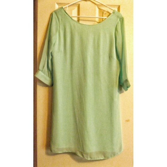 Mint Chiffon 3/4 Sleeve Bow Dress - Picture 2 of 2