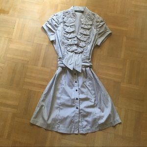 White and blue striped button up dress