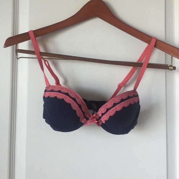 Aerie Navy Pink Lace Trim Bra