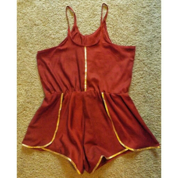 Burgundy and Gold Romper