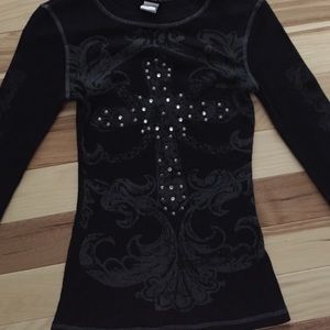 Black-cross design long sleeve shirt