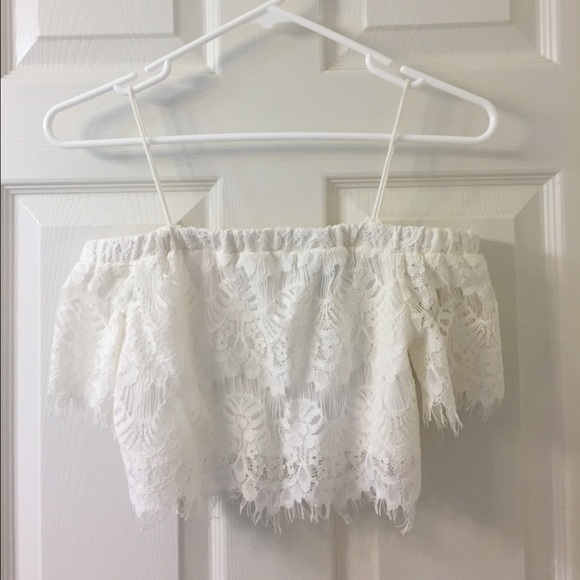 Topshop Tops - Topshop Lace Bardot Crop Top