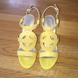 Guess? Yellow Wedge Sandals