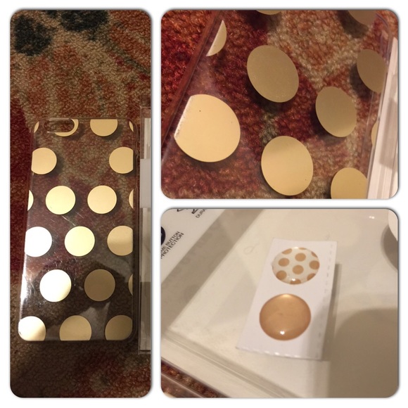 iPhone 6+ Clear/Gold Polka case + 2 home buttons