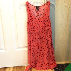 Orangish-reddish-bird pattern dress