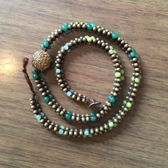 Green & gold beaded wrap bracelet - Picture 3 of 3