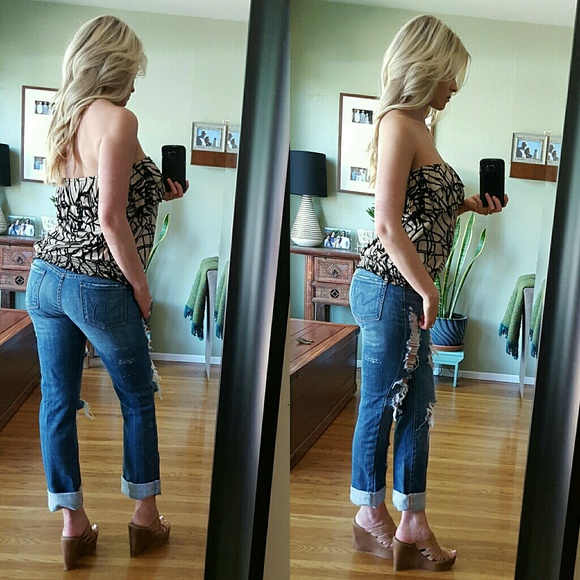 RESERVED Taupe and Black Strapless Top - Picture 3 of 4