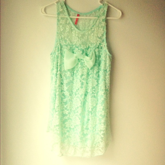 Lace glam top with bow teal size L/XL - Picture 1 of 1