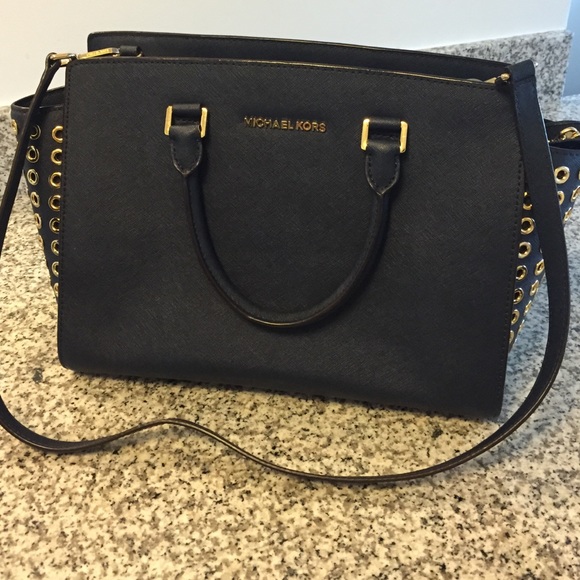 Authentic Michael Kors Navy Studded "Selma" Bag