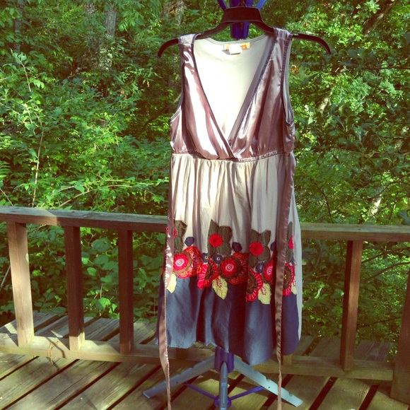 Embroidered boho flower dress, satin top