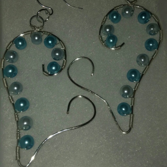 💎Handmade silver heart faux pearl earrings