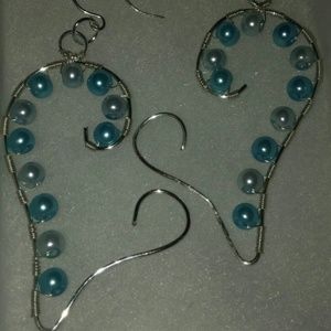 💎Handmade silver heart faux pearl earrings