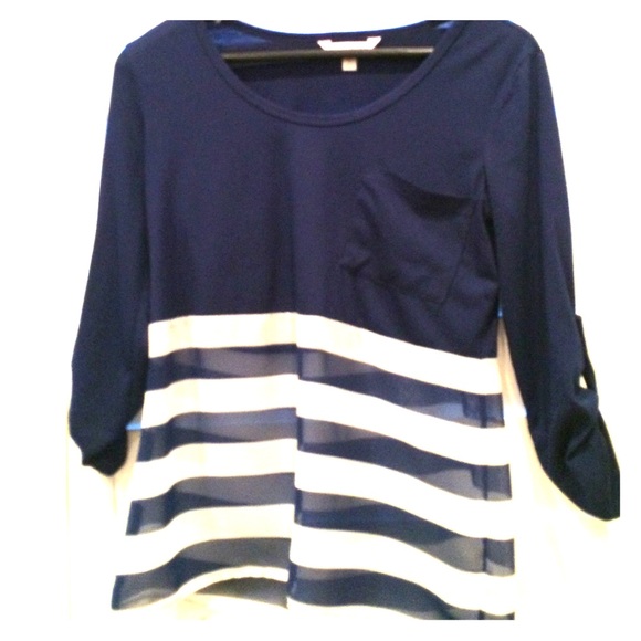 Navy blue and white stripped blouse