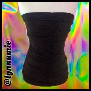 Black stretchy rouched lace-up back tube dress