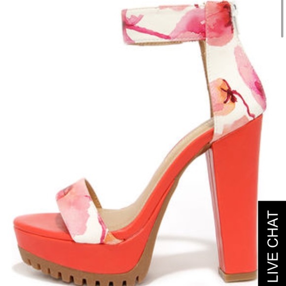 Red Floral Platform Sandals - Picture 2 of 4