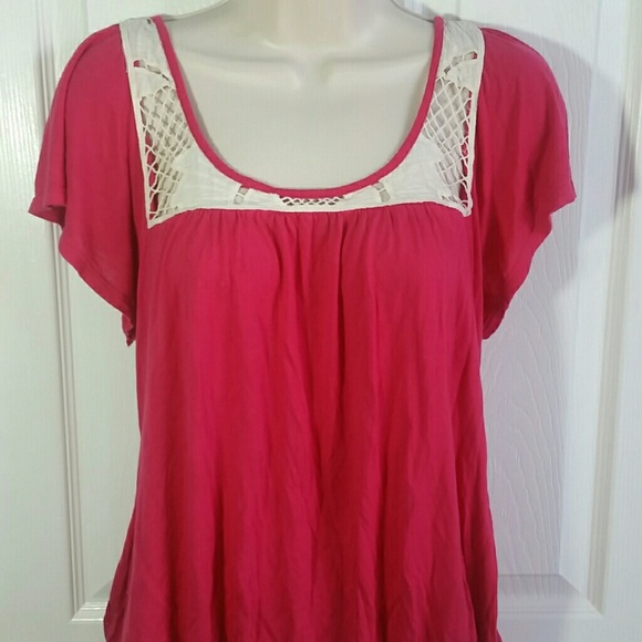 Pink Top with Crochet Neckline - Picture 1 of 4