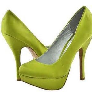 Special Occasion Lime Green Satin Round Toe Pumps