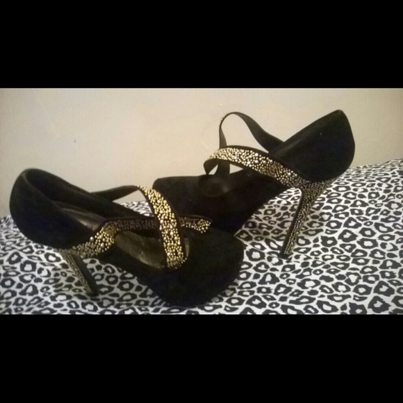 Black and gold heels