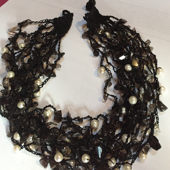 Handwoven pearl and glass necklace