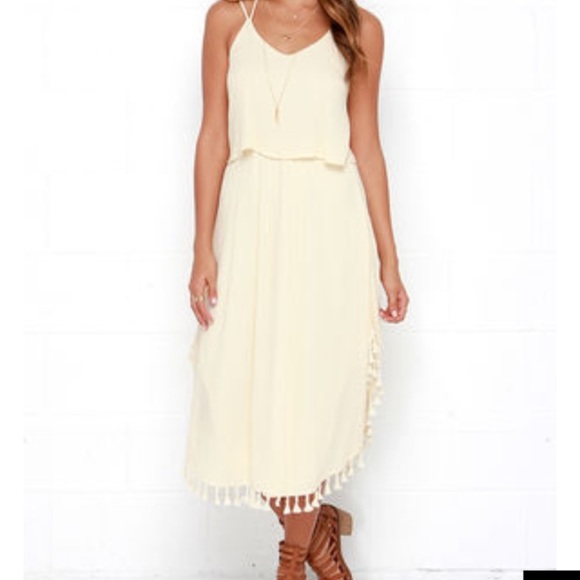NWOT Cream Fringe Midi Dress - Picture 2 of 3