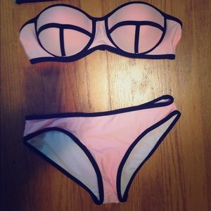Pink structured neoprene bikini.
