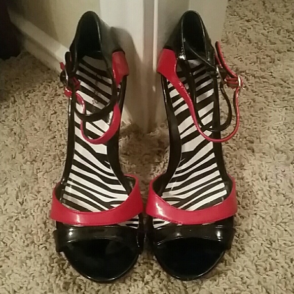 Red and black strapped heels