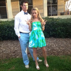 Light blue/lime green Lilly dress w pink zipper