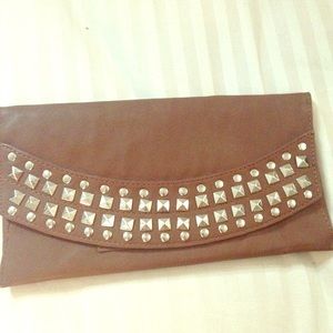 Brown Stud Wallet Clutch