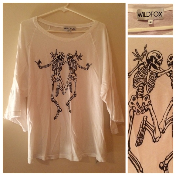 Wildfox 3/4 Sleeve Dancing Skeletons Top Size S