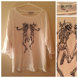 Wildfox 3/4 Sleeve Dancing Skeletons Top Size S