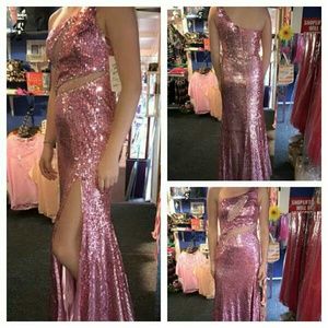Sequence and mesh pink prom homecoming dress