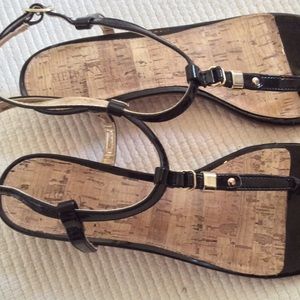 Black strappy sandals with small wedge