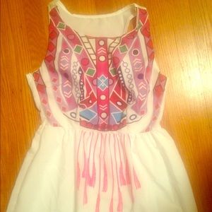 Sleeveless Tribal Print White Maxi Dress