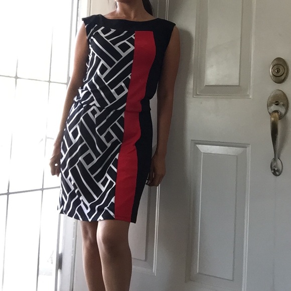Black, white, and red stripe dress