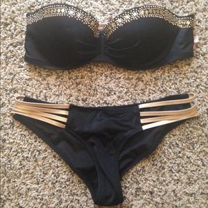 Victoria's Secret black and gold jeweled bikini