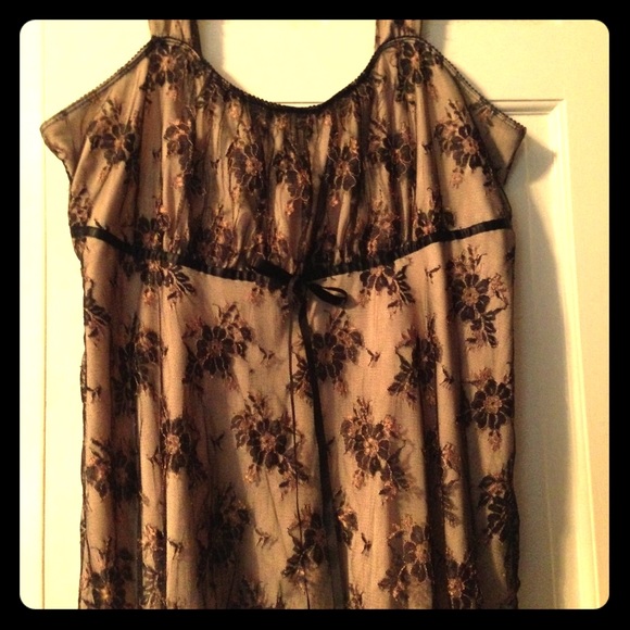 Tan and black lacy top