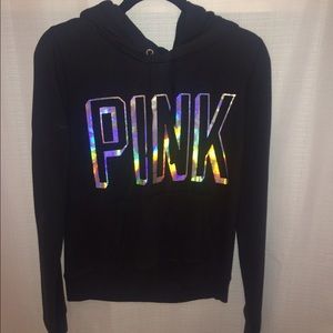 Black with Metallic Writing Pink Hoodie