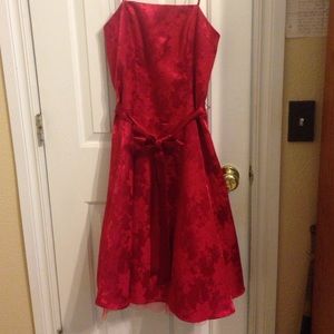 Red party dress.