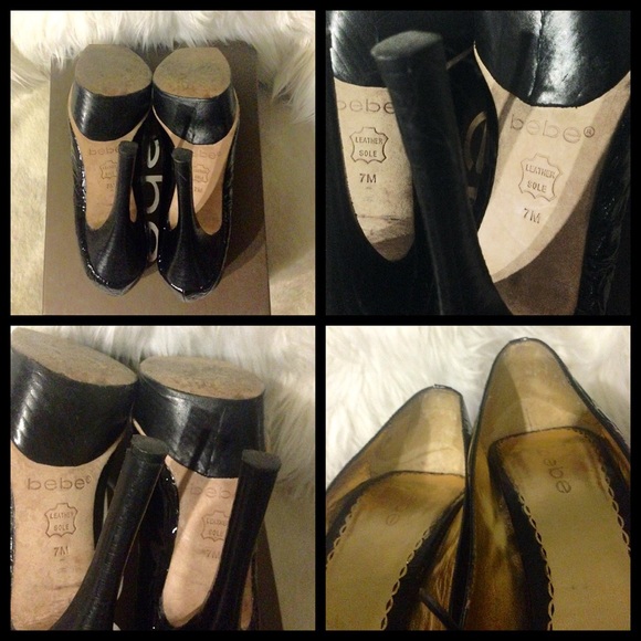 REDUCED!ST TROPEZ PEEP TOES BLACK CROC PATENT BEBE - Picture 3 of 4
