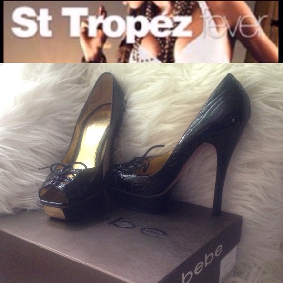 bebe Shoes - REDUCED!ST TROPEZ PEEP TOES BLACK CROC PATENT BEBE