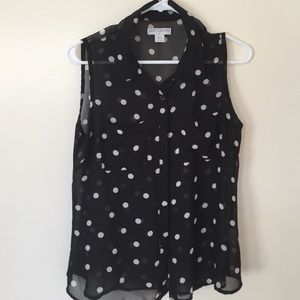 Black with white polka dot blouse