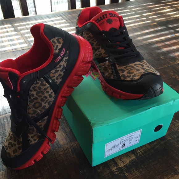 Brand new cheetah and red tennis shoes