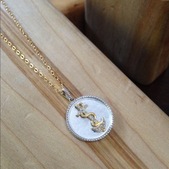 SALE! Gold-Vermeil, S/S, Diamond Anchor necklace - Picture 1 of 4
