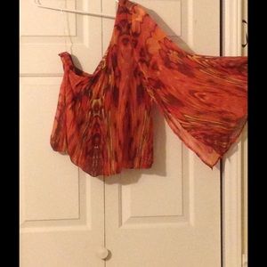Coral and brown one sleeve top