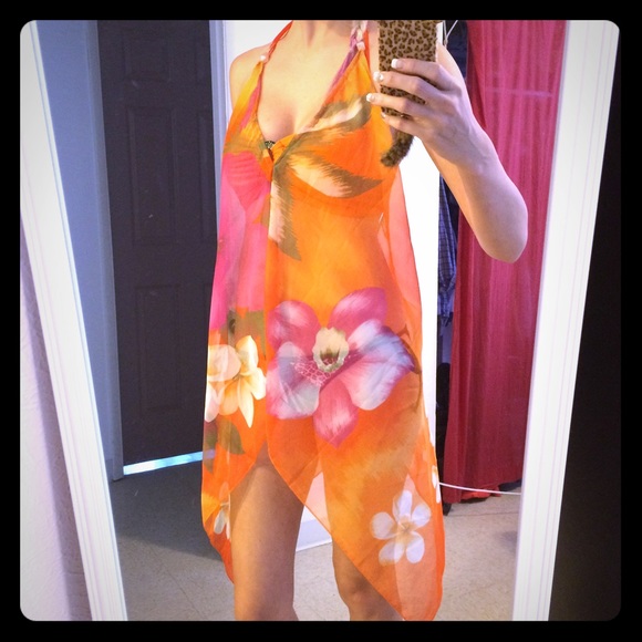 Hawaiian Sheer Orange Cover Up Dress