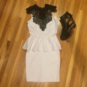 Black lace - white peplum dress