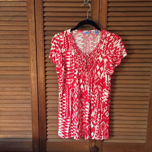 Red and White Thread Top
