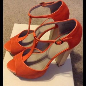 Hinge Orange Gasher T-strap Suede Sandals